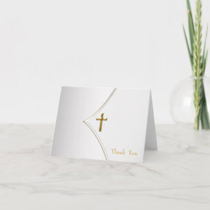 White and Gold Cross Christening Danke Karten