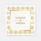 White and Gold Damask Hochzeit Serviette (Vorderseite)