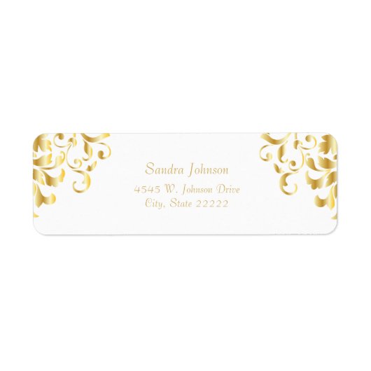 White and Gold Damask Wedding Return Address Label (Vorne)