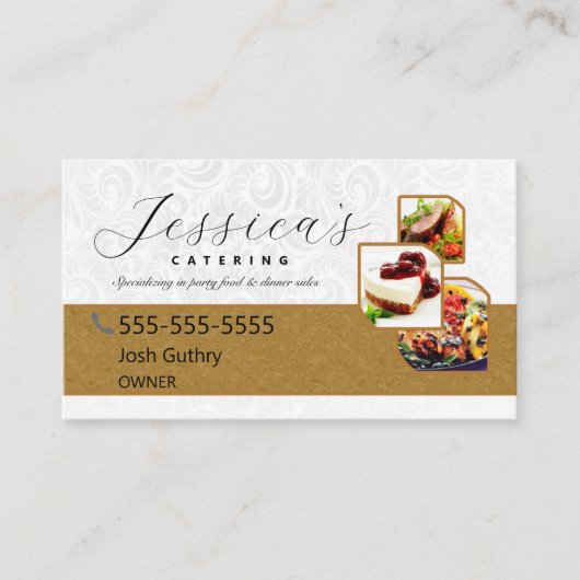 White and gold Elegante Catering Business Card Visitenkarte (Vorderseite)