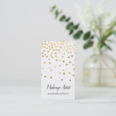 White and Gold Elegante Confetti Makeup Artist Visitenkarte (Stehend Vorderseite)