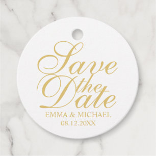 White and Gold Elegante Wedding Save the Date Geschenkanhänger