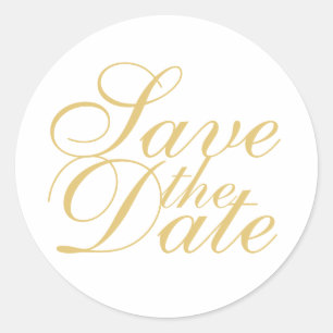 White and Gold Elegante Wedding Save the Date Runder Aufkleber