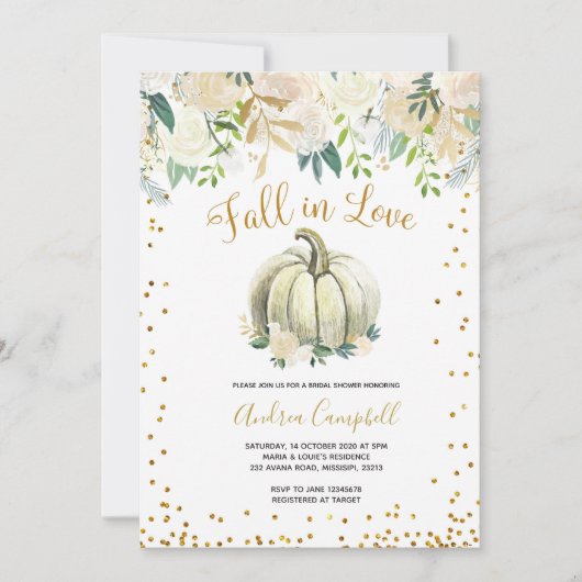 White and Gold Fall in Liebe Brautparty Einladung (Vorderseite)