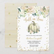 White and Gold Fall in Liebe Brautparty Einladung