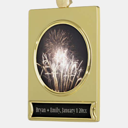 White and Gold Fireworks I Patriotic Celebration Banner-Ornament Gold (Links)