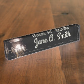 White and Gold Fireworks I Patriotic Celebration Namensplakette (Seite)