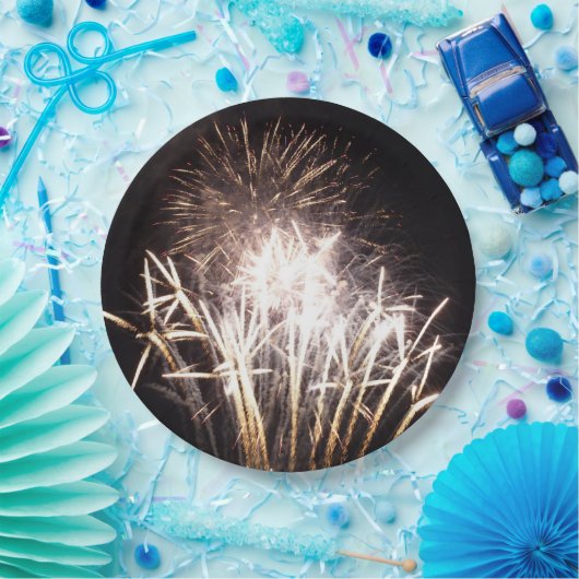 White and Gold Fireworks I Patriotic Celebration Pappteller (Party)