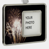 White and Gold Fireworks I Patriotic Celebration Rahmen-Ornament Silber (Rechts)