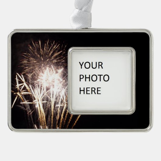 White and Gold Fireworks I Patriotic Celebration Rahmen-Ornament Silber (Vorderseite)