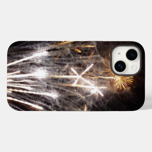 White and Gold Fireworks II Patriotic Celebration Case-Mate iPhone Hülle (Rückseite (Horizontal))