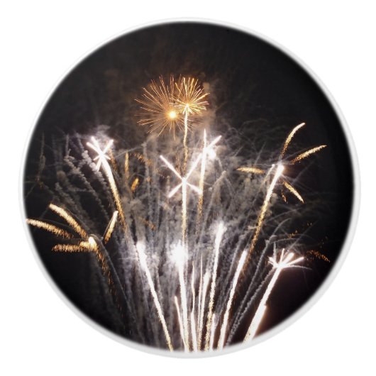 White and Gold Fireworks II Patriotic Celebration Keramikknauf (Vorderseite)