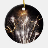 White and Gold Fireworks II Patriotic Celebration Keramikornament (Vorne)
