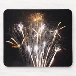 White and Gold Fireworks II Patriotic Celebration Mousepad