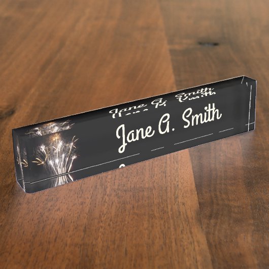 White and Gold Fireworks II Patriotic Celebration Namensplakette (Seite)