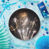 White and Gold Fireworks II Patriotic Celebration Pappteller (Party)