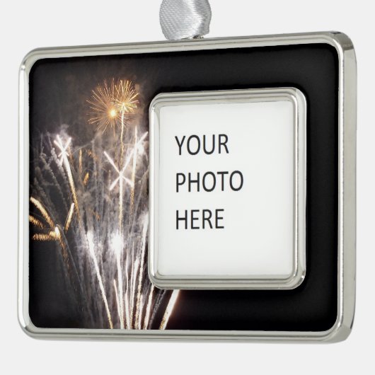 White and Gold Fireworks II Patriotic Celebration Rahmen-Ornament Silber (Links)