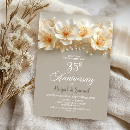White and Gold Floral 35th Wedding Anniversary Einladung