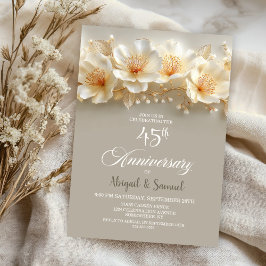 White and Gold Floral 45th Wedding Anniversary Einladung