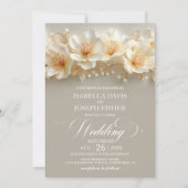 White and Gold Floral Wedding Einladung (Vorderseite)