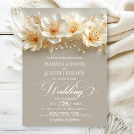 White and Gold Floral Wedding Einladung