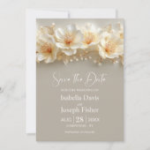 White and Gold Floral Wedding Save the Date Einladung (Vorderseite)