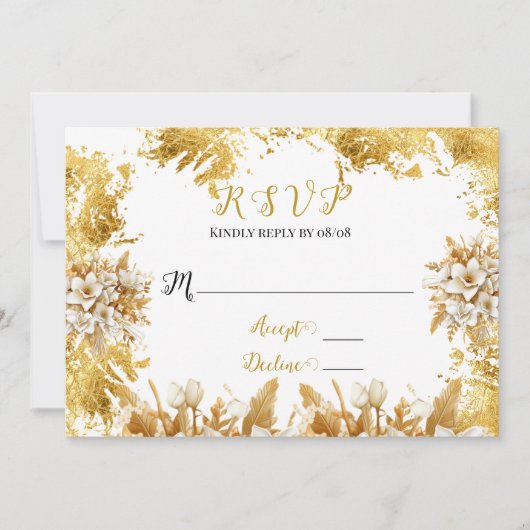 White and Gold Florals Wedding RSVP Cards Einladung (Vorderseite)