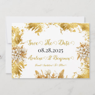 White and Gold Florals Wedding speichern die Datum Einladung