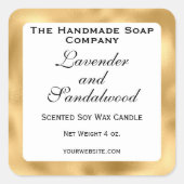 White and Gold Foil Candle Label Quadratischer Aufkleber (Vorderseite)