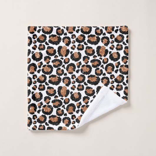 White and Gold Foil Cheetah - Leopard Muster Badhandtuch Set (Waschlappen)