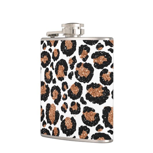 White and Gold Foil Cheetah - Leopard Muster Flachmann (Links)