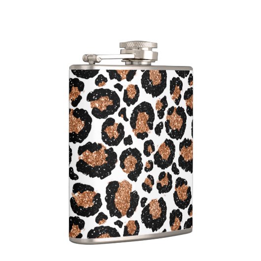 White and Gold Foil Cheetah - Leopard Muster Flachmann (Rechts)