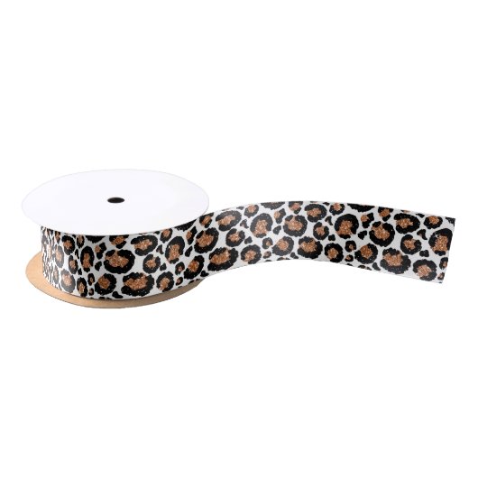 White and Gold Foil Cheetah - Leopard Muster Satinband (Spule)