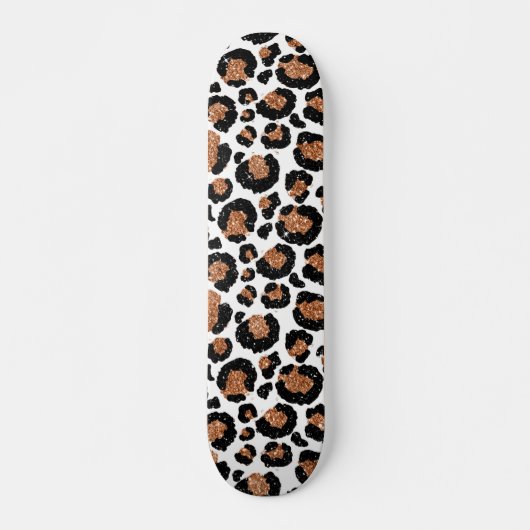 White and Gold Foil Cheetah - Leopard Muster Skateboard (Vorne)