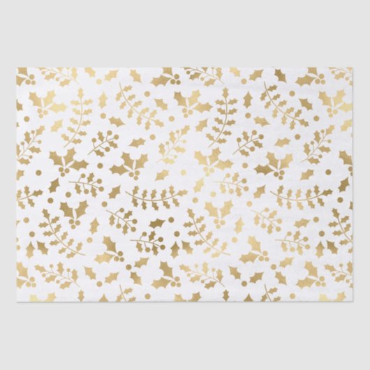 White and Gold Foil Christmas Holly Seidenpapier (Vorderseite)