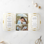 White and Gold Foil Dreifach Gefaltete Einladung (Innenseite)