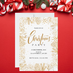 White and Gold Foil Luxus Weihnachts-Party Einladung