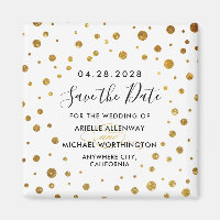 White and Gold Foil Wedding Save the Date Magnete