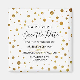 White and Gold Foil Wedding Save the Date Magnete Magnet