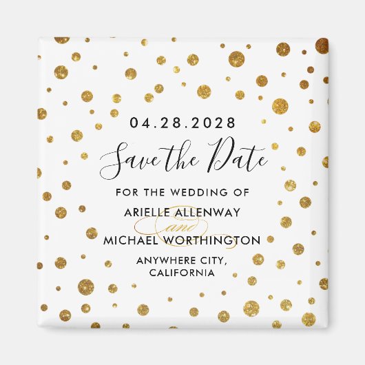 White and Gold Foil Wedding Save the Date Magnete Magnet (Vorne)