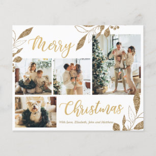 White and Gold Foto Collage Weihnachtskarte