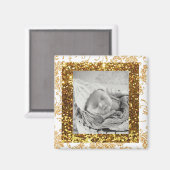 White and Gold Glittery Baby Foto Magnet (Vorderseite/Rückseite)