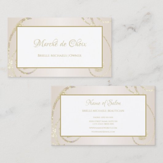 White and Gold Glitzer Filigree Beauty Boutique Visitenkarte (Vorne/Hinten)