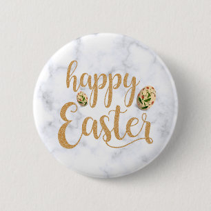White and Gold Happy Oaster Elegante Button