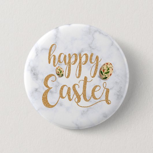 White and Gold Happy Oaster Elegante Button (Vorderseite)