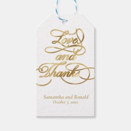 White and Gold Liebe and dank Calligraphy Wedding Geschenkanhänger