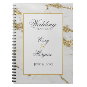 White and Gold Marbling Wedding Planner Notebook Notizblock