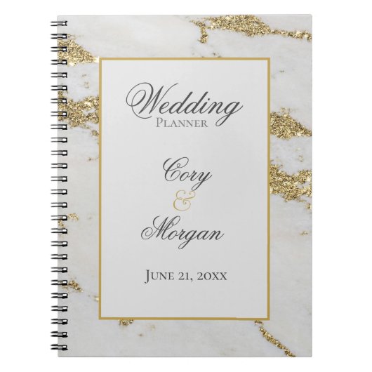 White and Gold Marbling Wedding Planner Notebook Notizblock (Vorderseite)