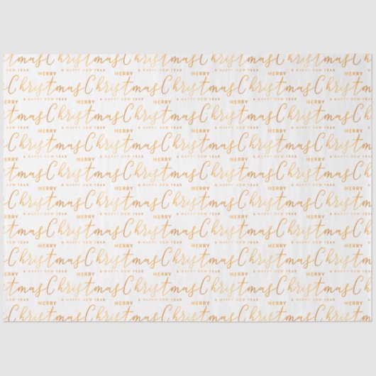 White and Gold Merry Christmas Word Art Seidenpapier (Vorderseite)