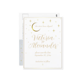 White and Gold Modern Minimal Celestial Rett Date Postkarte